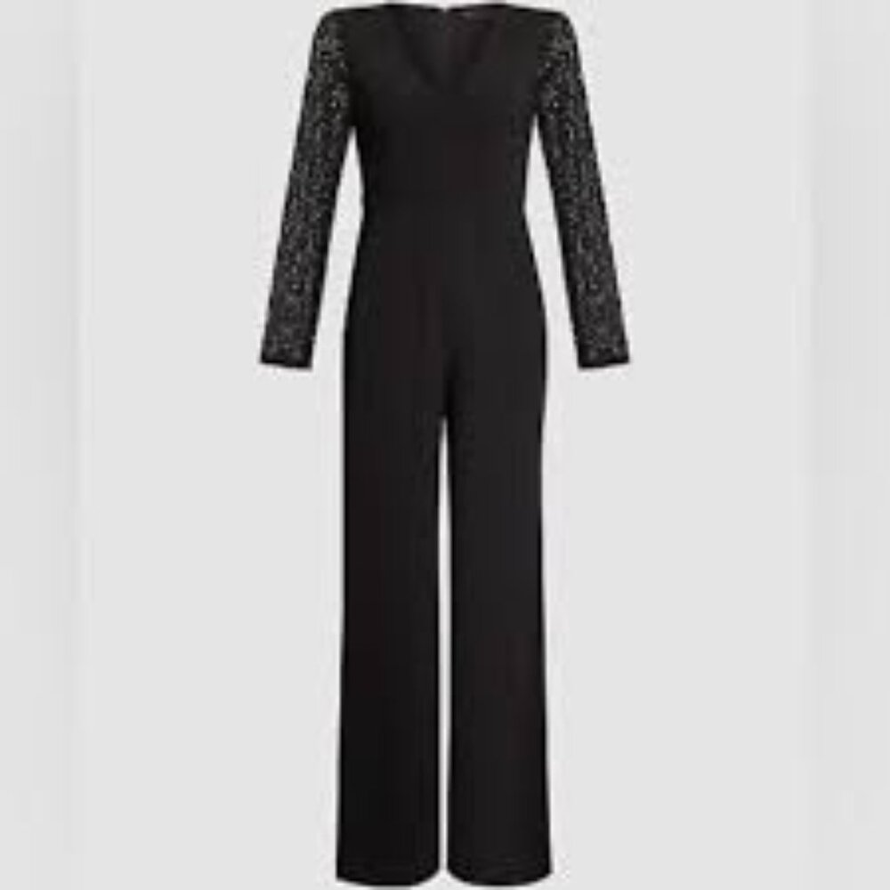 BCBGMaxAzria Black Lace Long Sleeve Jumpsuit